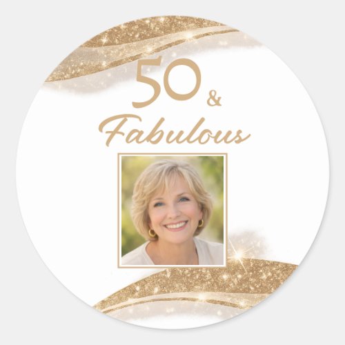 Elegant 50 & Fabulous Gold Photo Birthday 