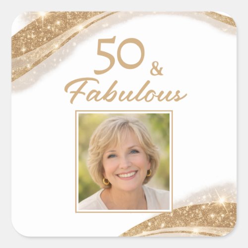 Elegant 50 & Fabulous Gold Photo Birthday 