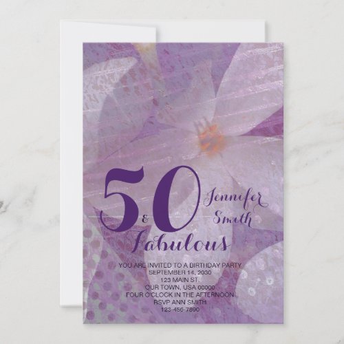 Elegant 50  Fabulous Lavender Birthday Invitation