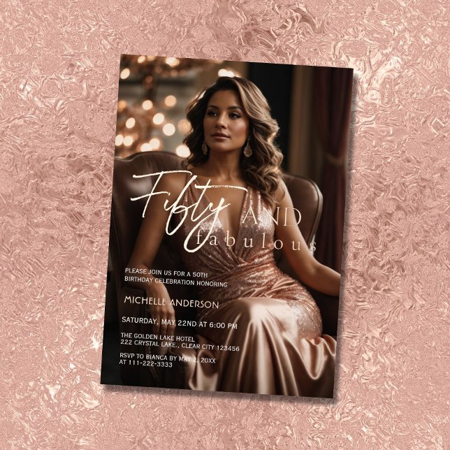Elegant 50 & Fabulous Photo Rose Gold Foil Invitation (Creator Uploaded)