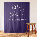 Elegant 50 Fabulous Purple 50th Birthday Party Tapestry<br><div class="desc">Elegant purple 50th birthday party welcome sign and photo booth tapestry backdrop with "50 & Fabulous" showcased in a stylish white script. Customize with your name and party date.</div>