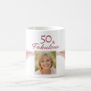 Elegant 50 & Fabulous Rose Gold Photo Birthday Coffee Mug