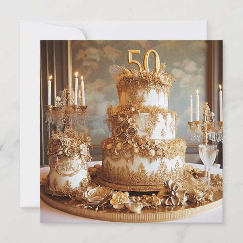 ELEGANT 50 WEDDING ANNIVERSARY CAKE  INVITATION