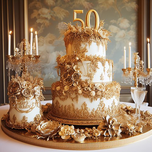 ELEGANT 50 WEDDING ANNIVERSARY CAKE  INVITATION