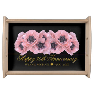 Elegant 50 Wedding Anniversary Stylish Gold Black Serving Tray