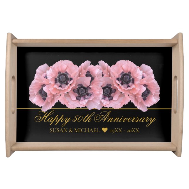 Elegant 50 Wedding Anniversary Stylish Gold Black Serving Tray (Front)