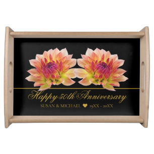 Elegant 50 Wedding Anniversary Stylish Gold Black Serving Tray