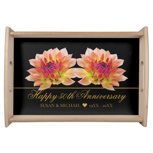 Elegant 50 Wedding Anniversary Stylish Gold Black Serving Tray (Front)