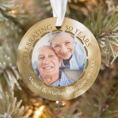 Elegant 50th Anniversary 2 Photo Gold Bokeh Ornament