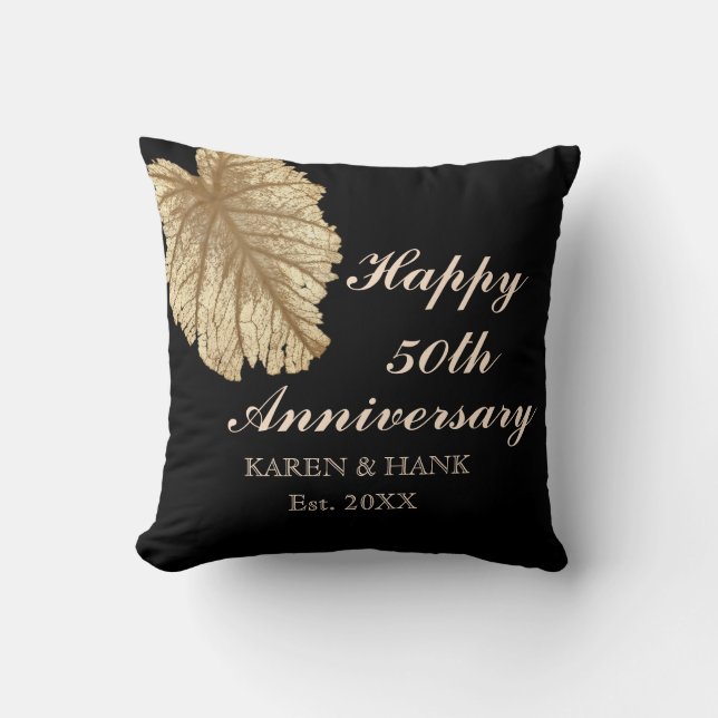 Elegant 50th Anniversary Black Faux Gold Custom Throw Pillow (Front)