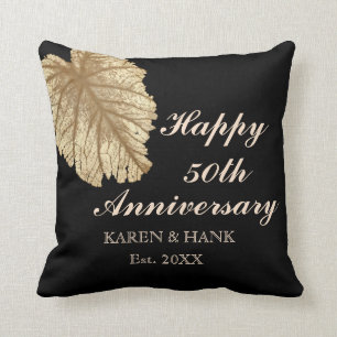 Elegant 50th Anniversary Black Faux Gold Custom Throw Pillow