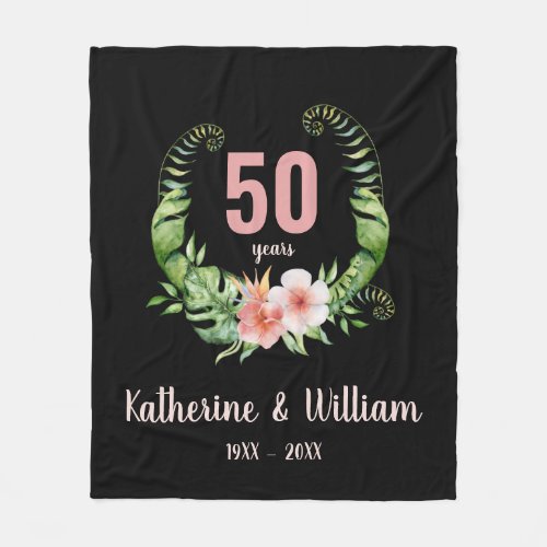 Elegant 50th anniversary black floral  fleece blanket