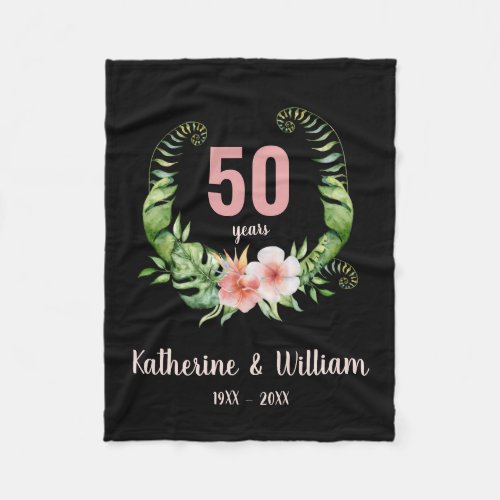 Elegant 50th anniversary black floral  fleece blanket