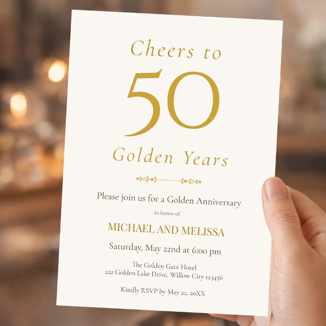 Elegant 50th Anniversary Gold Minimal Classic Invitation (Classic 50 golden years invitation with timeless minimal style)