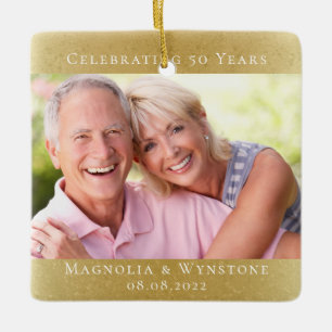 Elegant 50th Anniversary Gold Photo Ceramic Ornament