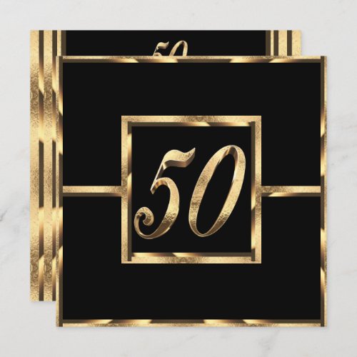 Elegant 50th Anniversary Invitation Black and Gold