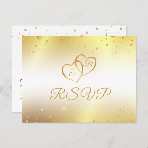 Elegant 50th Anniversary Monogram Hearts Gold RSVP Invitation Postcard