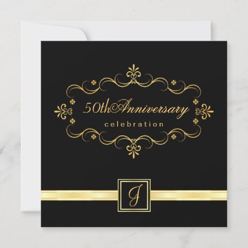 Elegant 50th Anniversary - Monogram Invitations