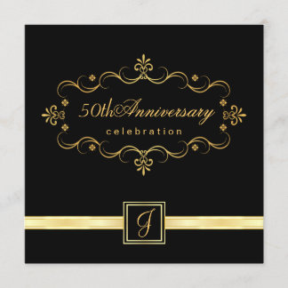Elegant 50th Anniversary - Monogram Invitations