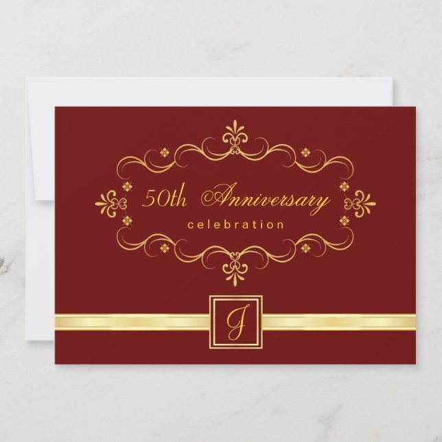 Elegant 50th Anniversary - Monogram Invitations (Front)