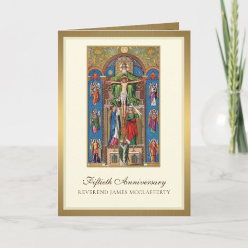 Elegant 50th Anniversary Ordination Priest Jesus C Card