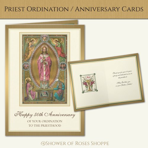 Elegant 50th Anniversary Ordination Priest Jesus  Card