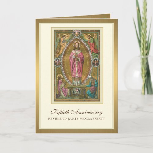 Elegant 50th Anniversary Ordination Priest Jesus Card