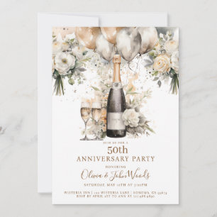 Elegant 50th Anniversary Party Champagne Balloons Invitation