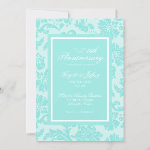 Elegant 50th anniversary teal damask invitation