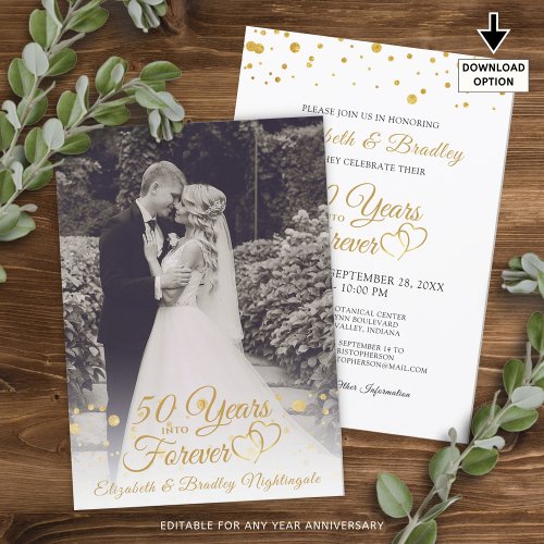 Elegant 50th Anniversary YEARS INTO FOREVER Photo Invitation