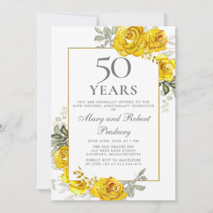 Elegant 50th Anniversary Yellow Floral Invitation