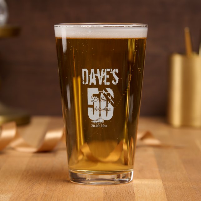 Elegant 50th Any Birthday Bold Party Personalized  Pint Glass (Party)