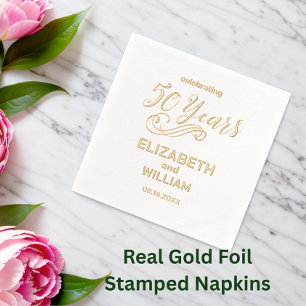 Elegant 50th (any year) Wedding Anniversary Gold Foil Napkins