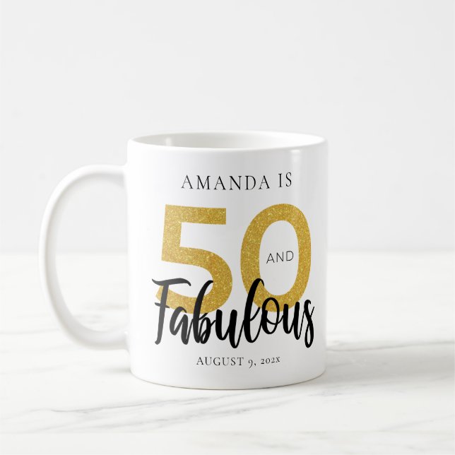 Elegant 50th Birthday 50 and Fab Personalized Coffee Mug (Left)