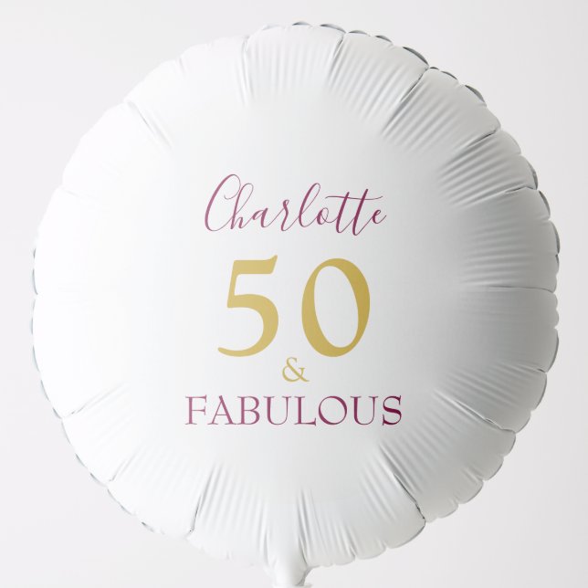 Elegant 50th Birthday 50 and fabulous Gold Purple  Balloon (Front)