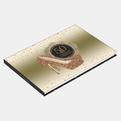 Elegant 50th Birthday  50  Fabulous Black Gold Guest Book