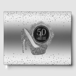 Elegant 50th Birthday 50 & Fabulous Black Silver Guest Book