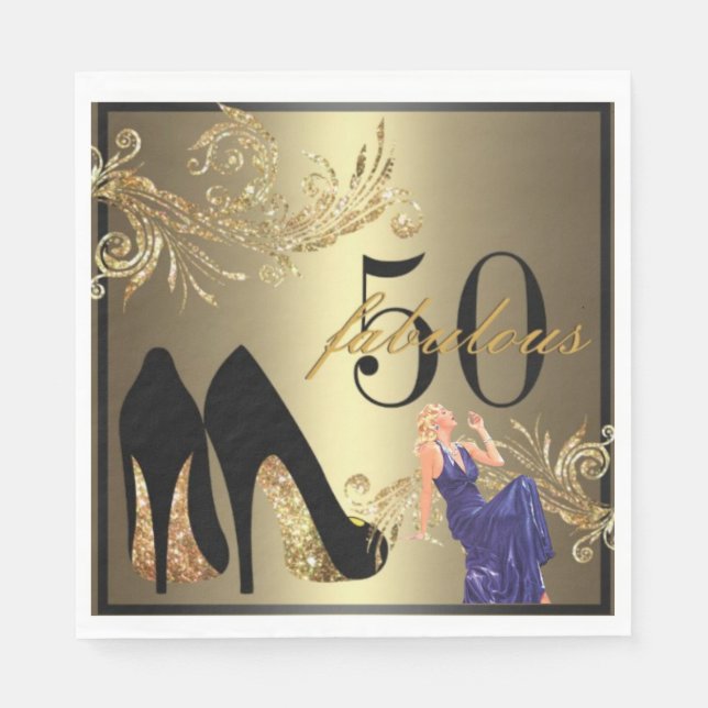 Elegant  50th Birthday Anniversary Paper Napkins (Front)