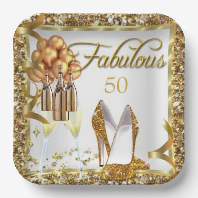 Elegant 50th Birthday Anniversary  Paper Plates (Front)