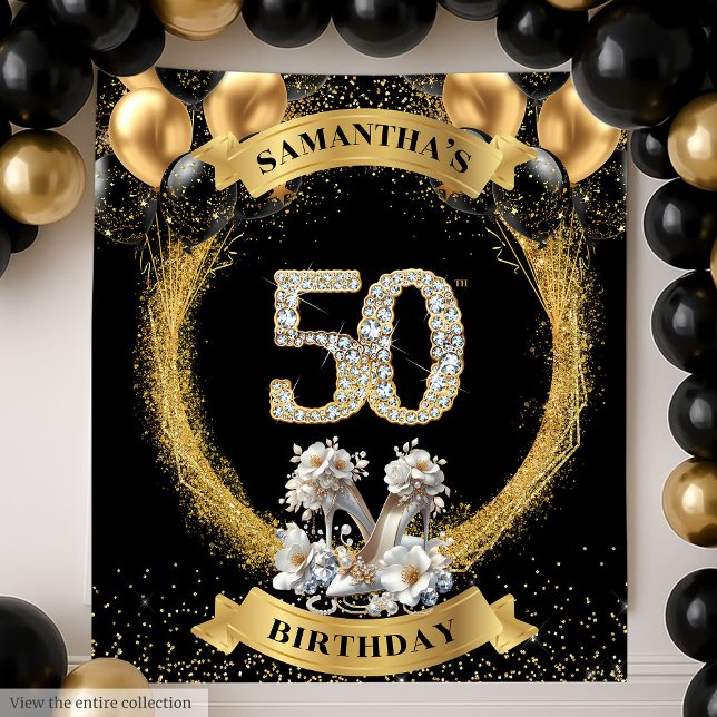 Elegant 50th Birthday Backdrop Diamond Numbers  (Elegant 50th Birthday Backdrop Diamond Numbers Heels)