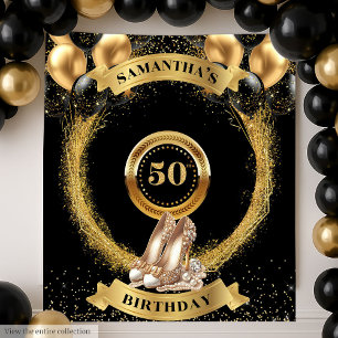 Elegant 50th Birthday Backdrop Glitter Gold Heels