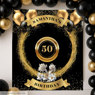 Elegant 50th Birthday Backdrop White High Heels