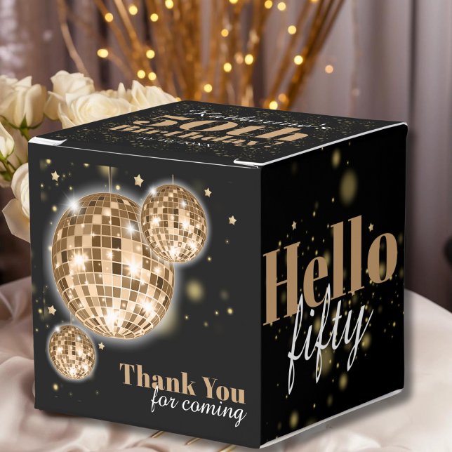 Elegant 50th Birthday Black Faux Gold Thank You  Favor Boxes (Creator Uploaded)