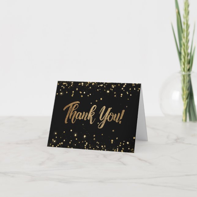 Elegant 50th birthday black gold confetti  thank you card (Front)