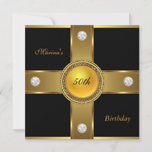 Elegant 50th Birthday Black Gold Diamond Jewel Invitation