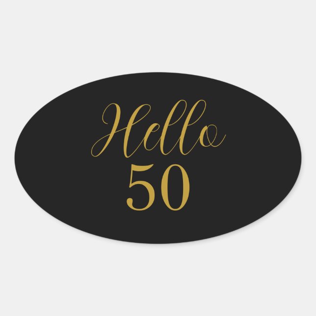 Elegant 50th Birthday Black Gold Oval Sticker (Front)