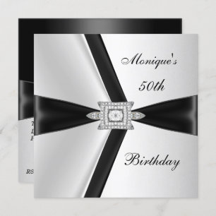 Elegant 50th Birthday Black White Diamond Invitation