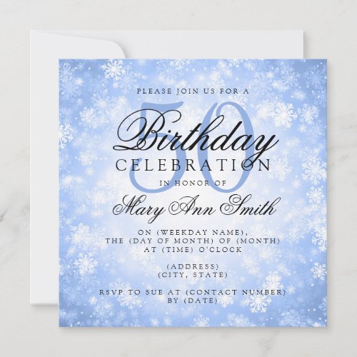 Elegant 50th Birthday Blue Winter Wonderland Invitation