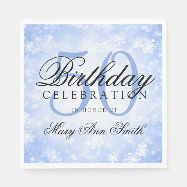 Elegant 50th Birthday Blue Winter Wonderland Napkins (Front)