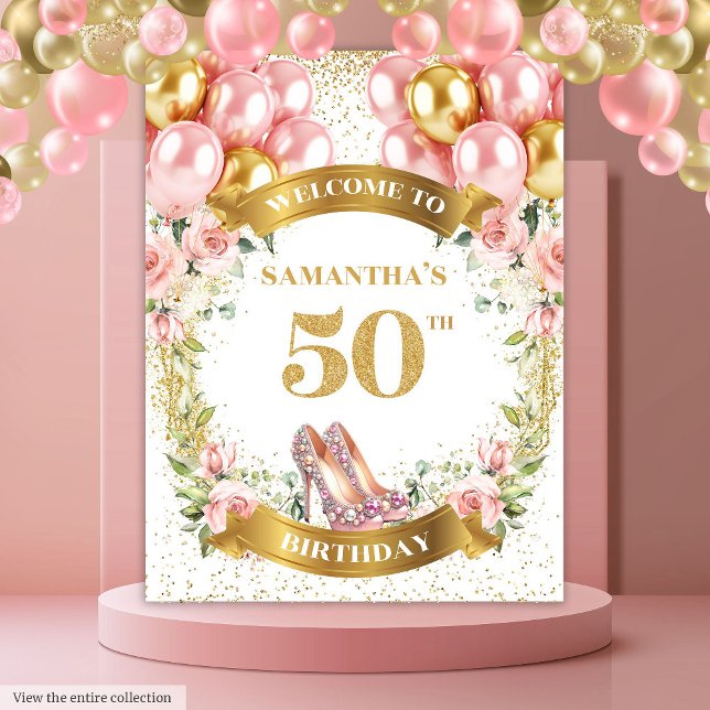 Elegant 50th Birthday Blush Flowers Party Backdrop (Elegant 50th Birthday Blush Flowers Party Backdrop)